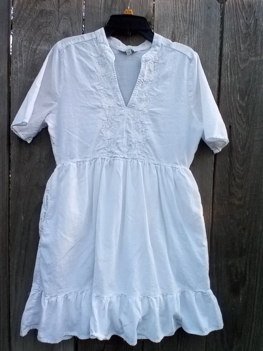 Lucky Brand Short sleeves Pullover Mini dress S/P White Split V-Neck Relaxed